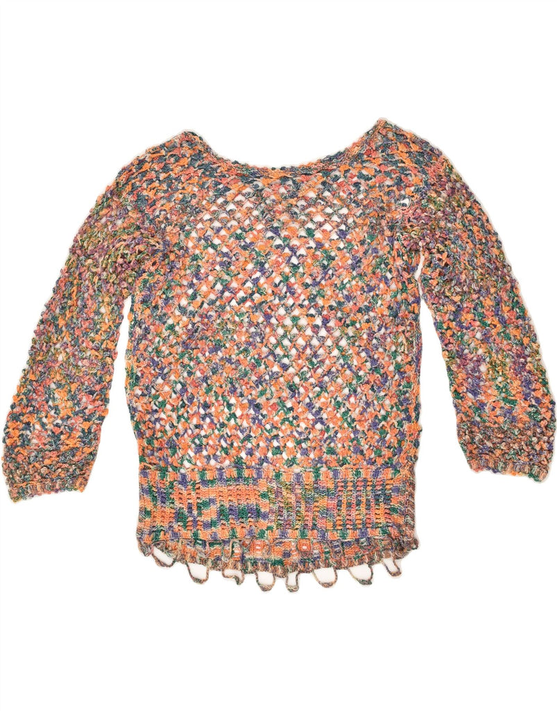 VINTAGE Womens Crochet Boat Neck Jumper Sweater UK 8 Small Multicoloured | Vintage Vintage | Thrift | Second-Hand Vintage | Used Clothing | Messina Hembry 