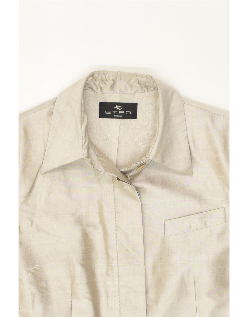 ETRO Womens Bomber Jacket IT 42 Medium Silver Silk | Vintage Etro | Thrift | Second-Hand Etro | Used Clothing | Messina Hembry 
