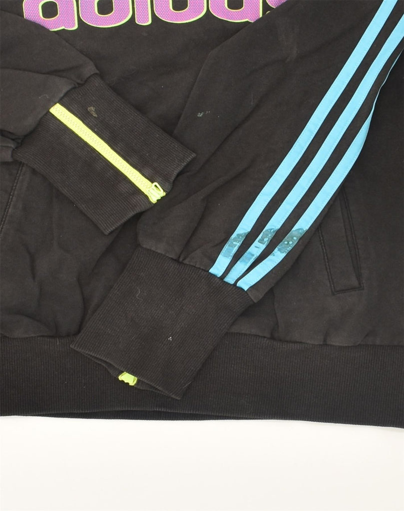 ADIDAS Womens Graphic Hoodie Jumper UK 12 Medium  Black Cotton | Vintage Adidas | Thrift | Second-Hand Adidas | Used Clothing | Messina Hembry 