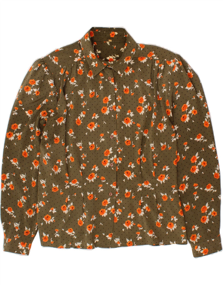 MICHEL AMBERS Womens 2 Piece Set UK 12 Medium Khaki Floral Polyester Vintage Michel Ambers and Second-Hand Michel Ambers from Messina Hembry 