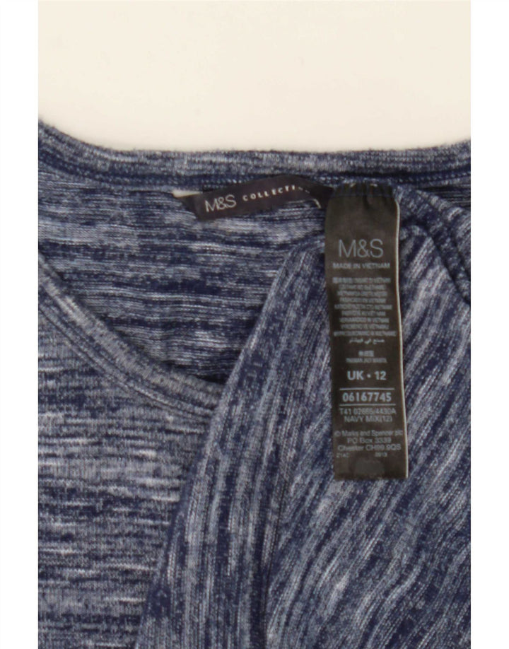 Marks & Spencer Womens Top Long Sleeve UK 12 Medium Blue Flecked Polyester