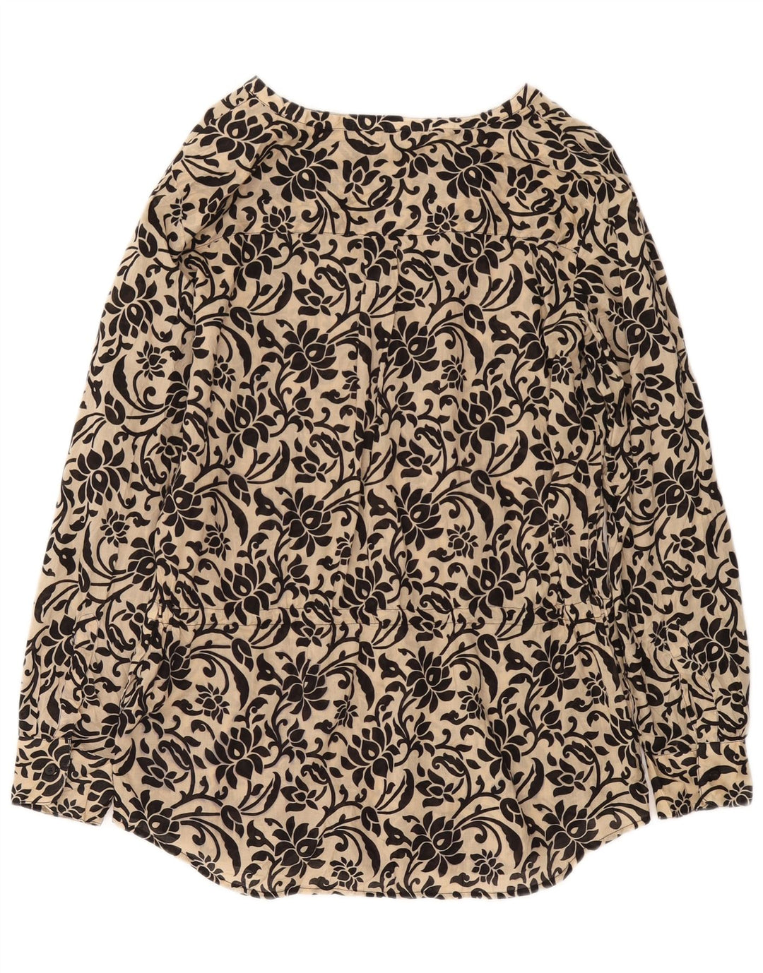 RALPH LAUREN Womens Longline Blouse Top UK 14 Medium Beige Floral Cotton