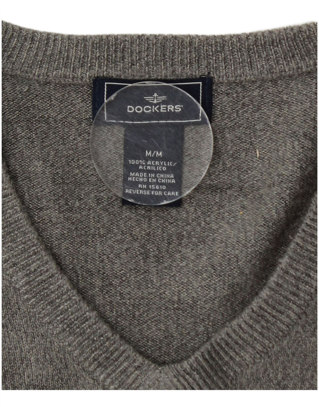Dockers Mens V-Neck Jumper Sweater Medium Grey Acrylic