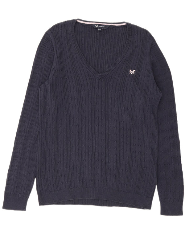 Crew Clothing Womens V-Neck Jumper Sweater UK 14 Medium  Navy Blue Cotton