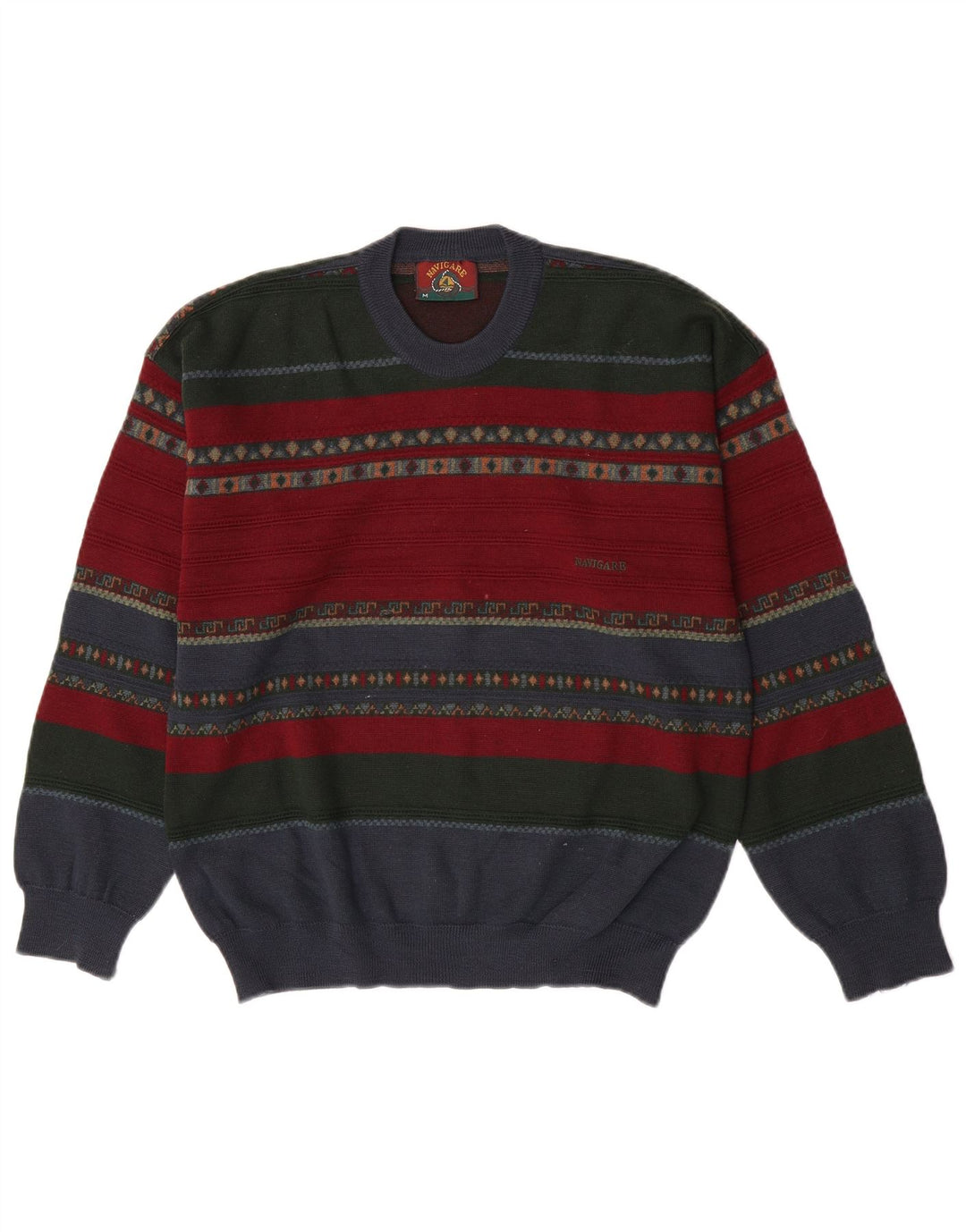 Navigare Mens Crew Neck Jumper Sweater Medium Multicoloured Striped Acrylic