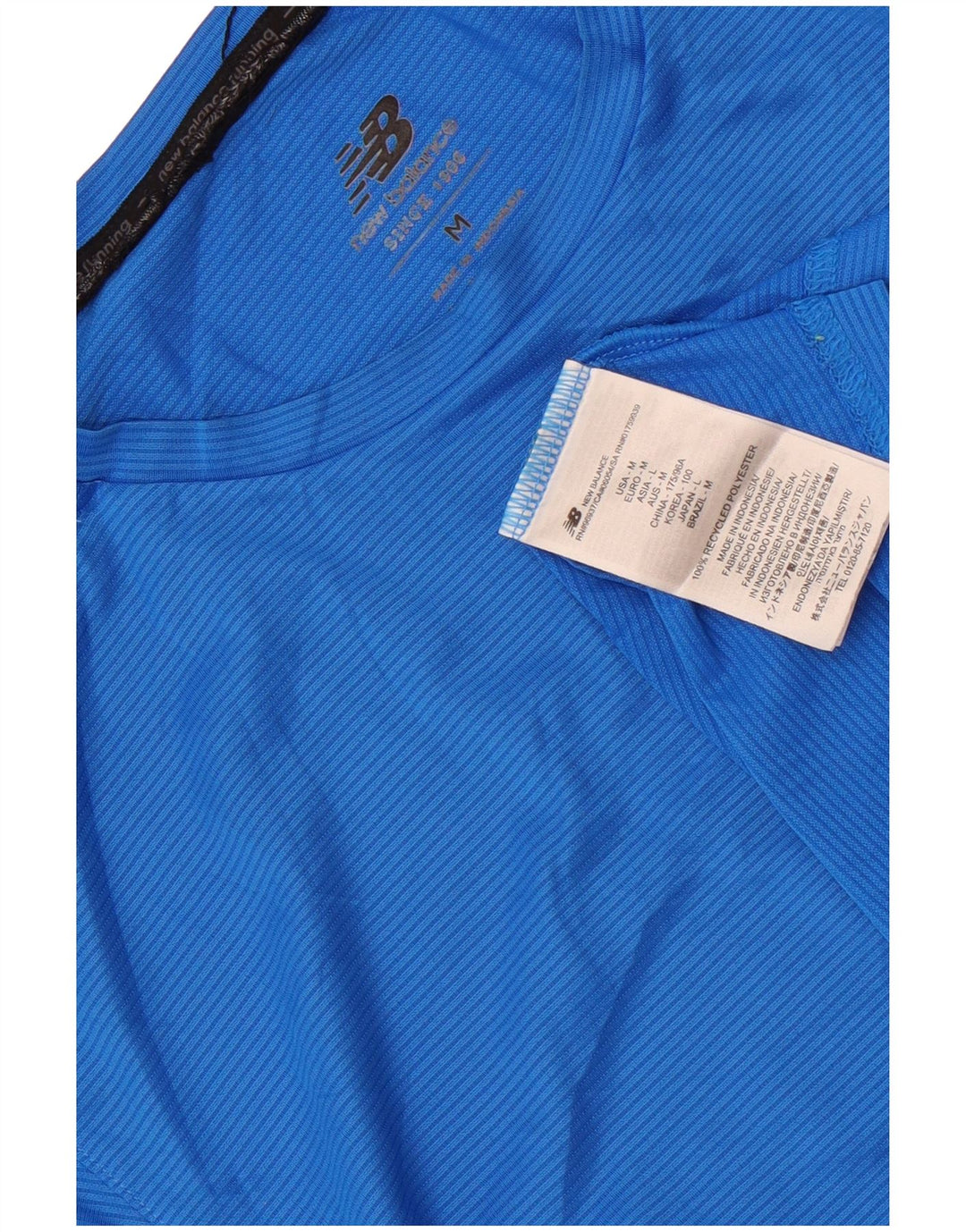 New Balance Mens T-Shirt Top Medium Blue Pinstripe Polyester