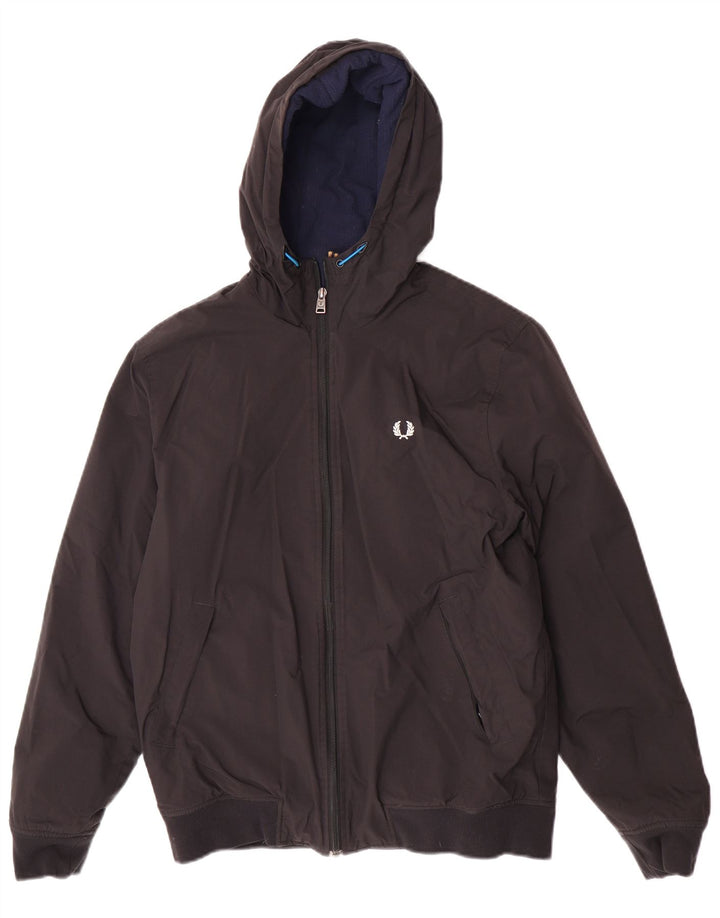 Fred Perry Mens Hooded Bomber Jacket UK 36 Small Black Polyamide
