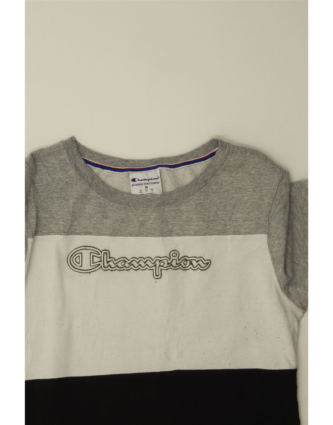 CHAMPION Womens Sweatshirt Jumper UK 14 Medium Multicoloured Colourblock Vintage Champion and Second-Hand Champion from Messina Hembry 
