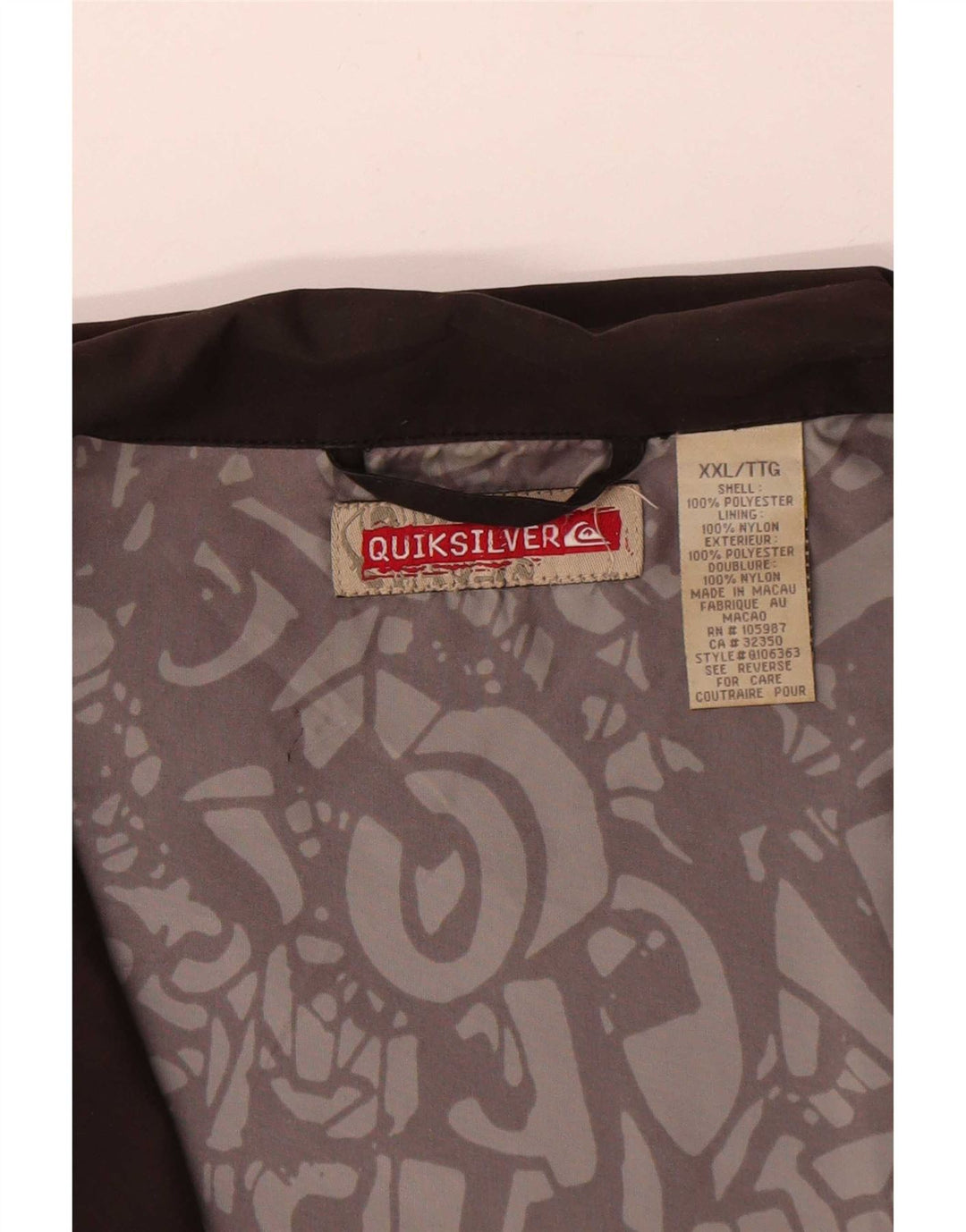 Quiksilver Mens Bomber Jacket UK 44 2XL Brown Polyester