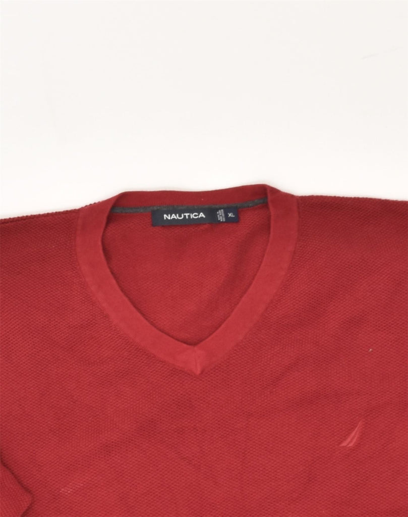 NAUTICA Mens V-Neck Jumper Sweater XL Burgundy Cotton | Vintage Nautica | Thrift | Second-Hand Nautica | Used Clothing | Messina Hembry 