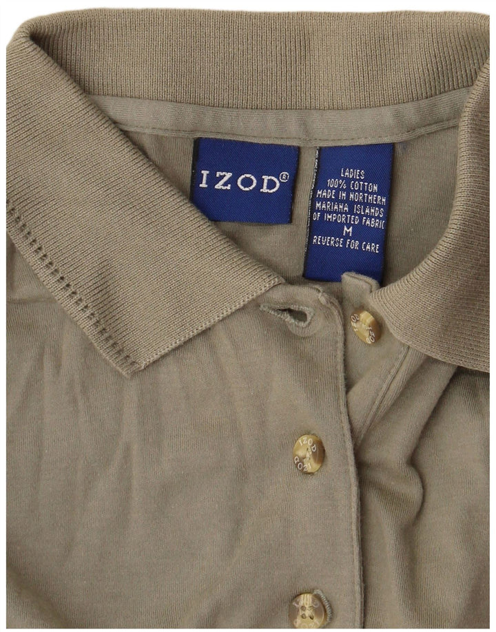 Izod Womens Polo Shirt UK 14 Medium Khaki Cotton