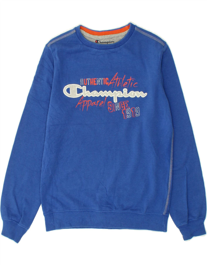 CHAMPION Boys Graphic Sweatshirt Jumper 9-10 Years Medium  Blue Vintage Champion and Second-Hand Champion from Messina Hembry 