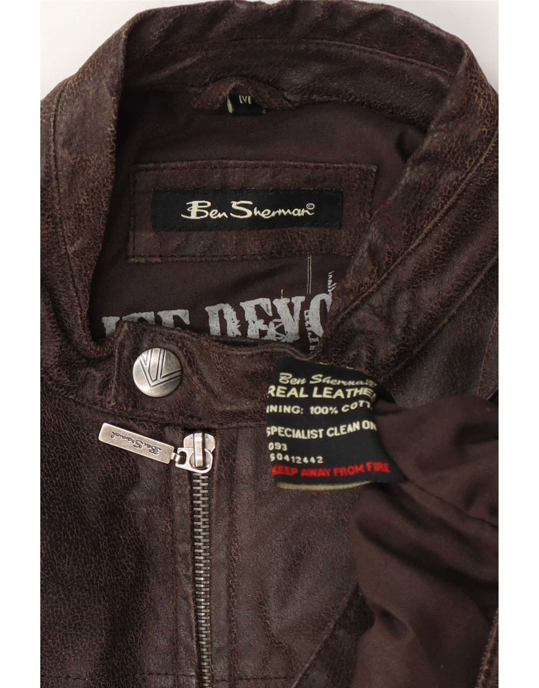 Ben Sherman Mens Leather Biker Jacket UK 38 Medium Brown