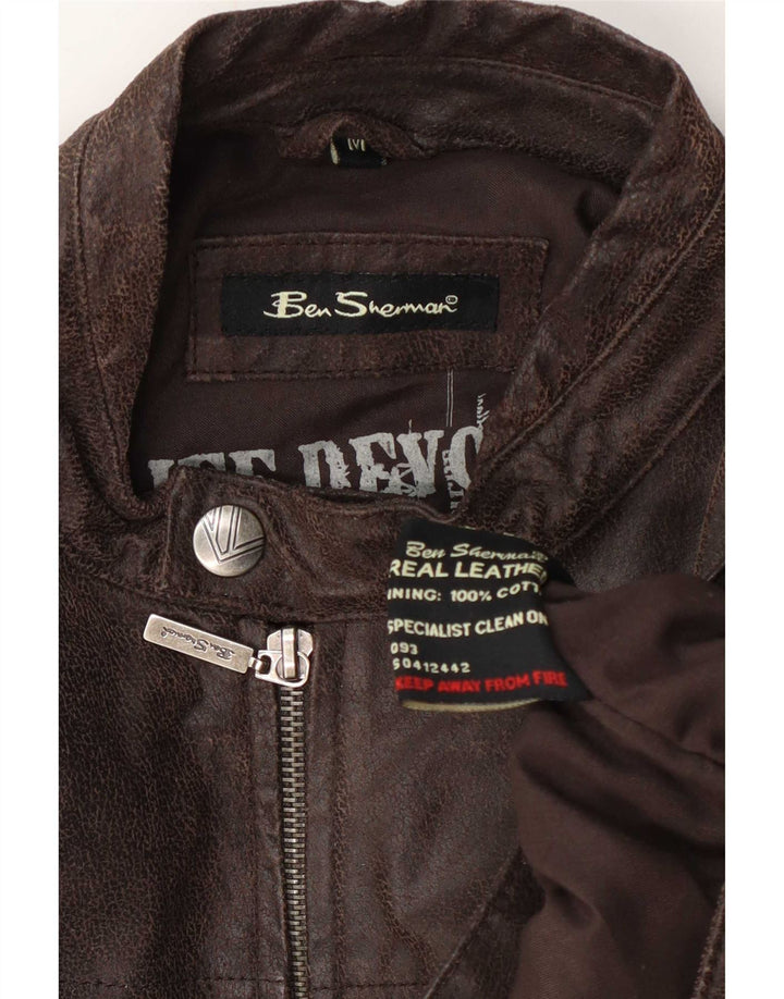 Ben Sherman Mens Leather Biker Jacket UK 38 Medium Brown