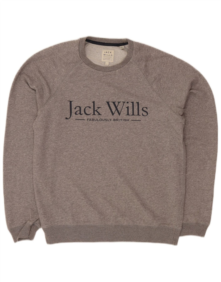 Jack Wills Mens Graphic Sweatshirt Jumper Medium Grey Flecked Cotton