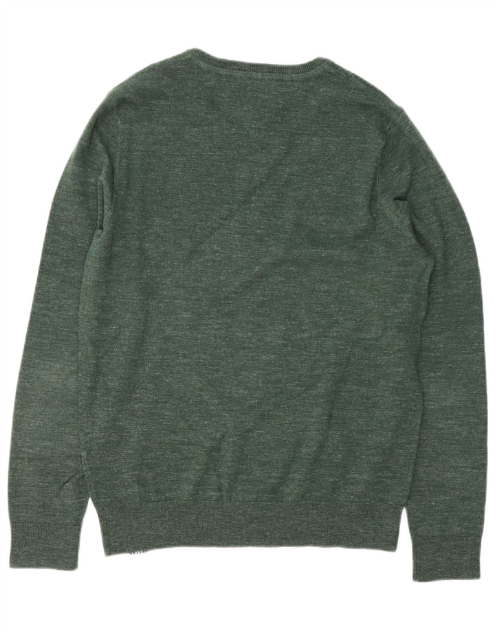 Tommy Hilfiger Mens Crew Neck Jumper Sweater Medium Green Flecked Cotton