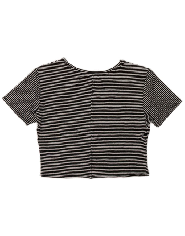 Zara Womens Crop T-Shirt Top UK 14 Large Black Striped Cotton