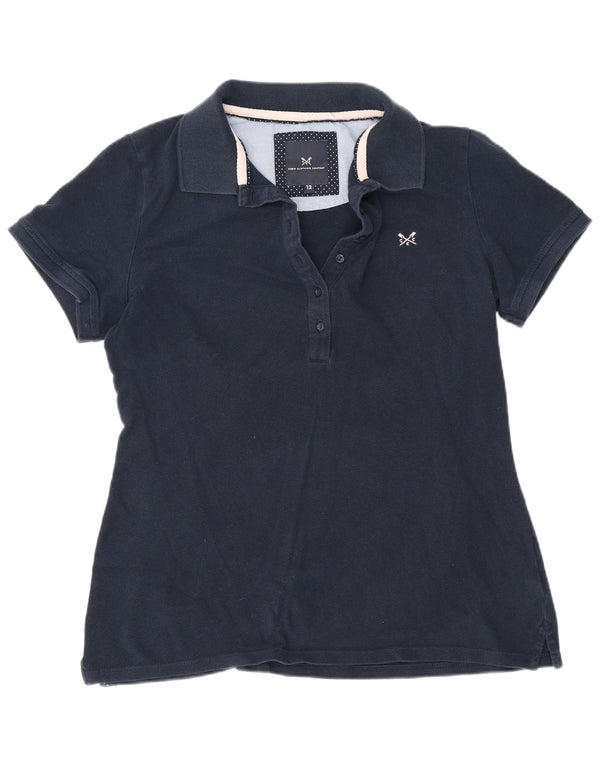 Crew Clothing Womens Polo Shirt UK 12 Medium Navy Blue Cotton