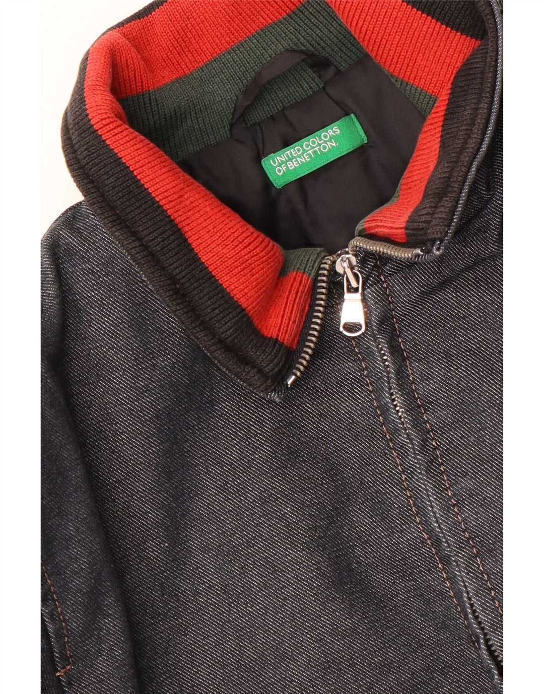 Benetton Boys Denim Windbreaker Jacket 10-11 Years Navy Blue Colourblock