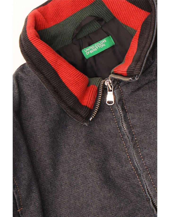Benetton Boys Denim Windbreaker Jacket 10-11 Years Navy Blue Colourblock