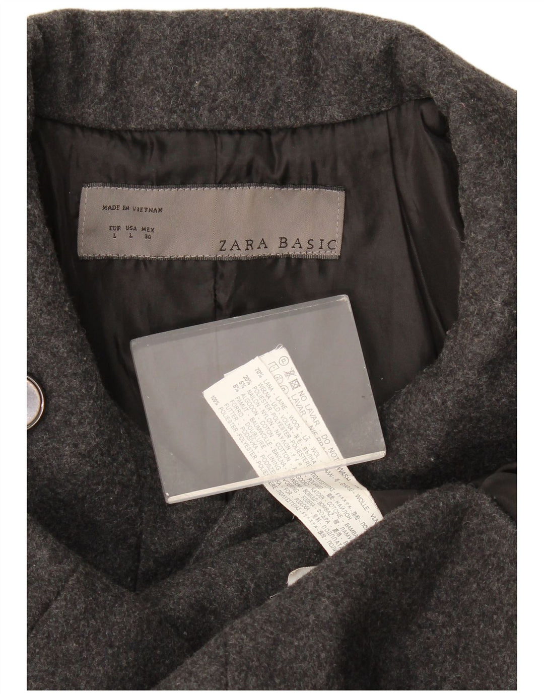 Zara Womens Double Breasted Coat UK 16 Large Grey Wool