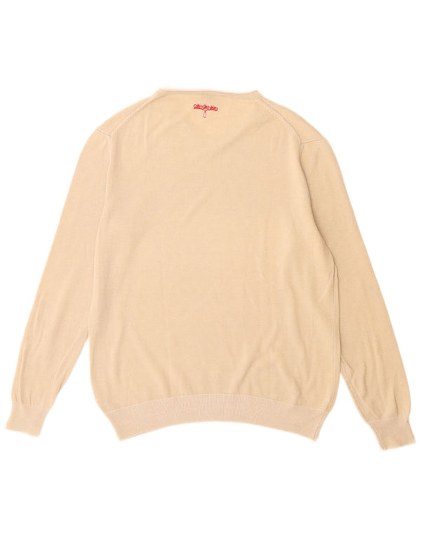 Calvin Klein Jeans Mens V-Neck Jumper Sweater Medium Beige Cotton