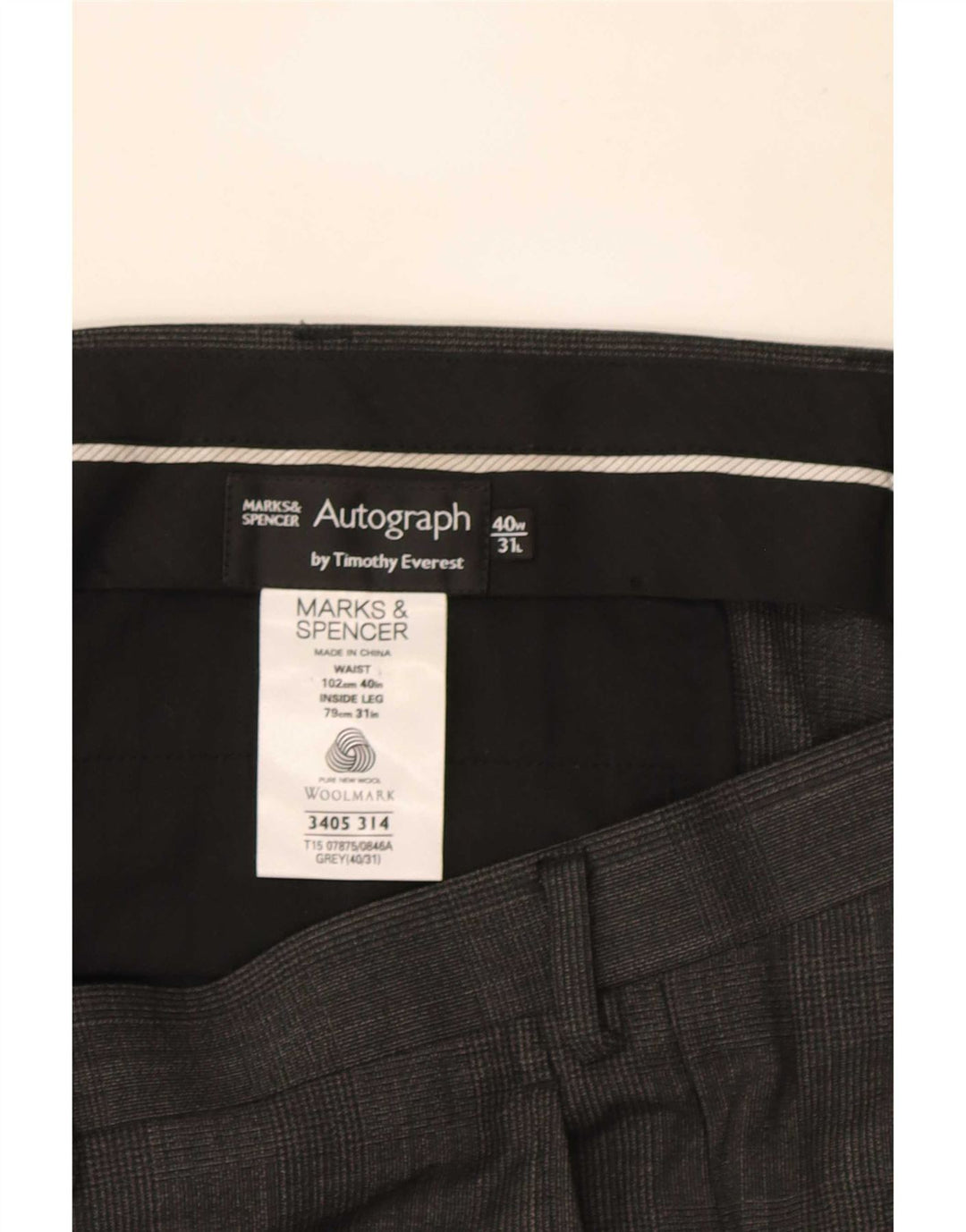 Marks & Spencer Mens Autograph Straight Suit Trousers W40 L31 Grey Check