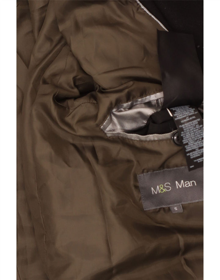 Marks & Spencer Mens Double Breasted Coat UK 36 Small Black Polyester