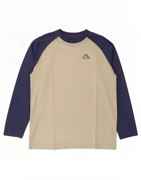 Kappa Mens Top Long Sleeve Large Off White Colourblock Cotton
