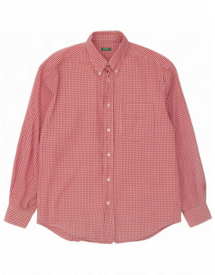 Benetton Mens Shirt Medium Red Gingham Cotton