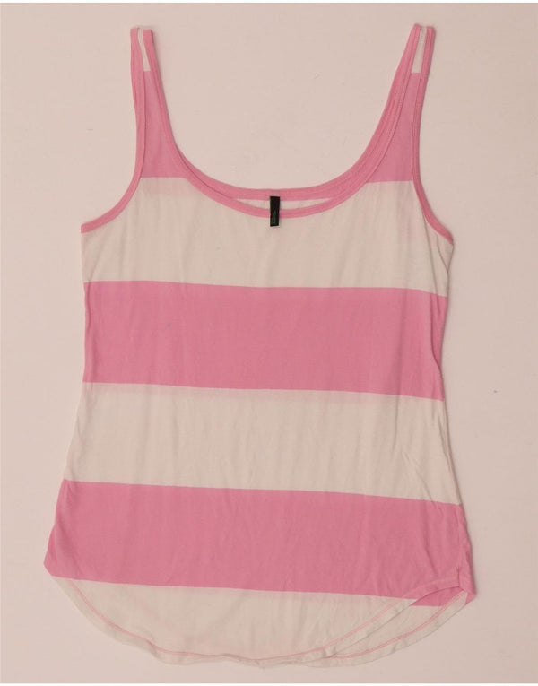 Benetton Womens Vest Top UK 12 Medium Pink Striped Cotton