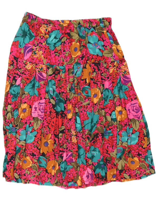 Vintage Womens Pleated Skirt W36 XL Pink Floral Viscose