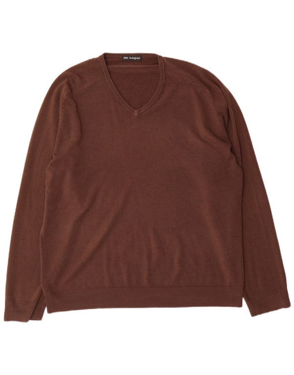 Marks & Spencer Mens Autograph V-Neck Jumper Sweater XL Brown Acrylic