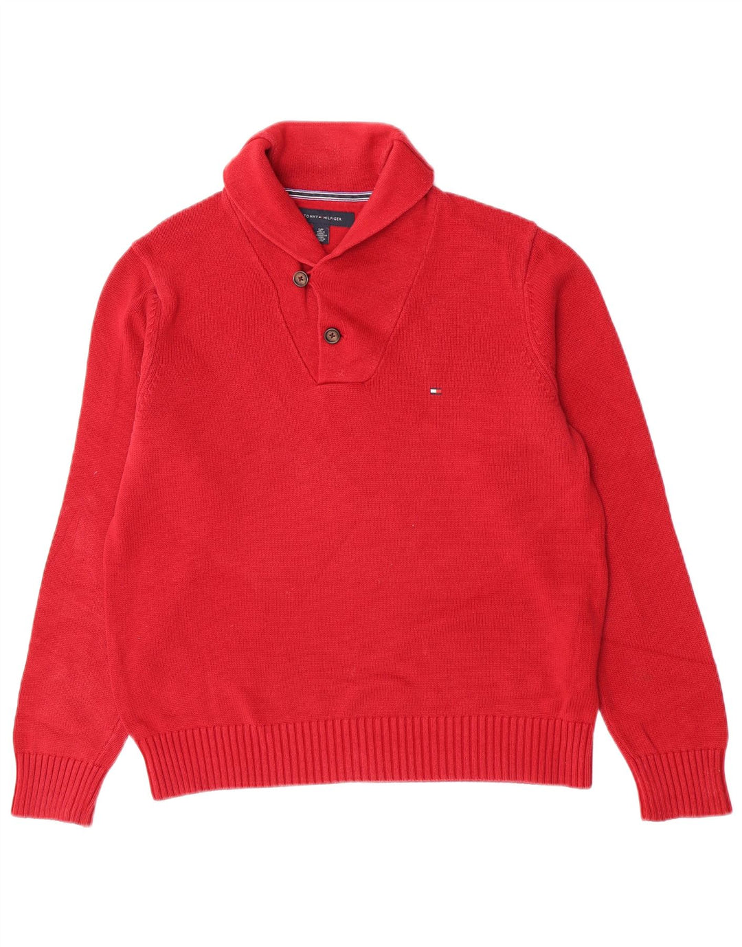 Tommy Hilfiger Mens Shawl Neck Jumper Sweater Small Red Cotton