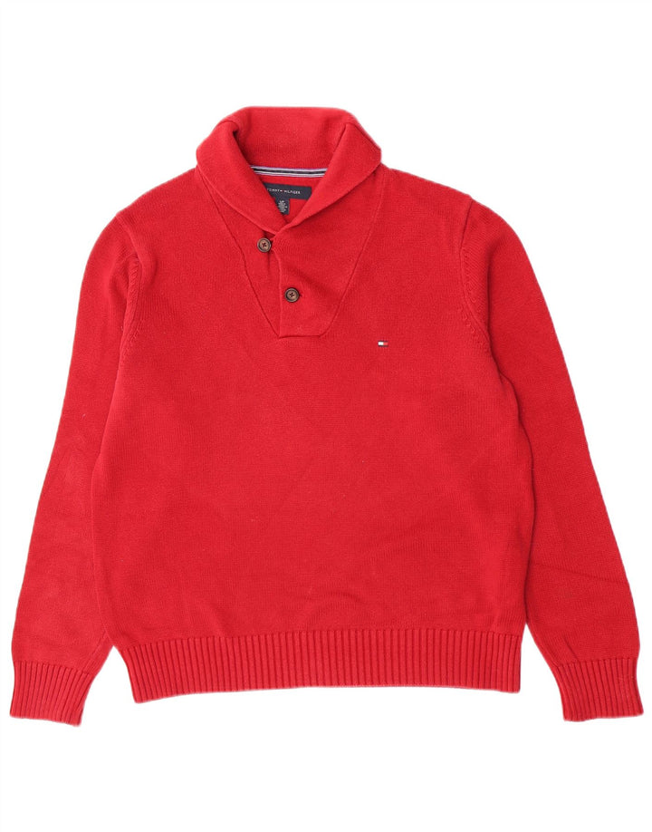Tommy Hilfiger Mens Shawl Neck Jumper Sweater Small Red Cotton