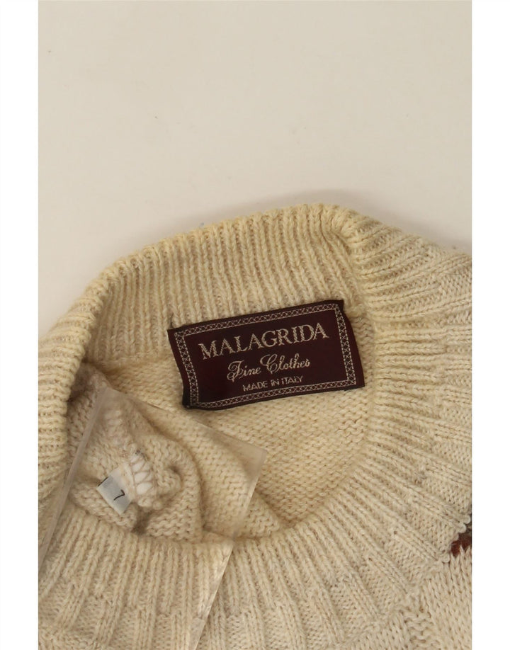 MALAGRIDA Mens Crew Neck Jumper Sweater Large Beige Fair Isle