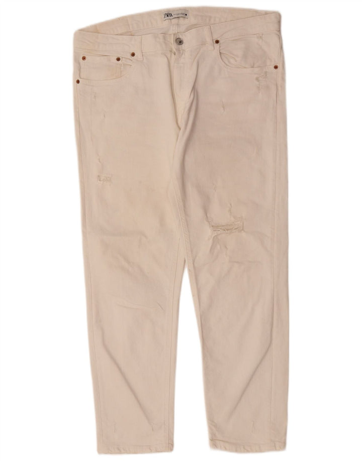 Zara Womens Distressed Straight Jeans EU 44 XL W34 L28 White