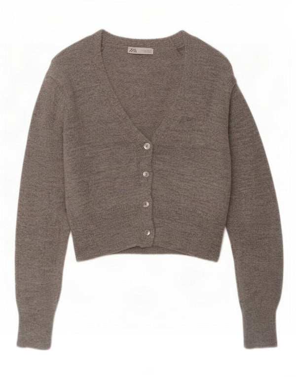 Zara Womens Crop Cardigan Sweater UK 14 Medium Grey Acrylic