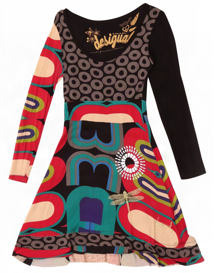Desigual Womens Graphic A-Line Dress UK 12 Medium Multicoloured Geometric