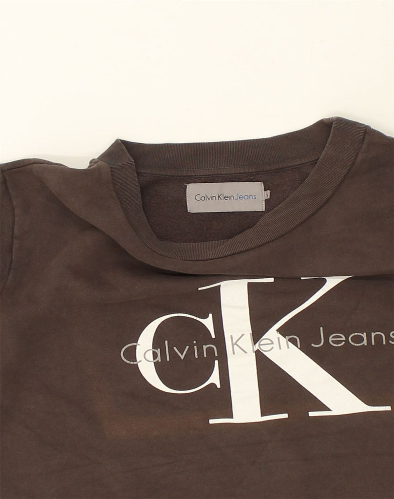 CALVIN KLEIN Mens Graphic Sweatshirt Jumper Large Brown Cotton | Vintage Calvin Klein | Thrift | Second-Hand Calvin Klein | Used Clothing | Messina Hembry 