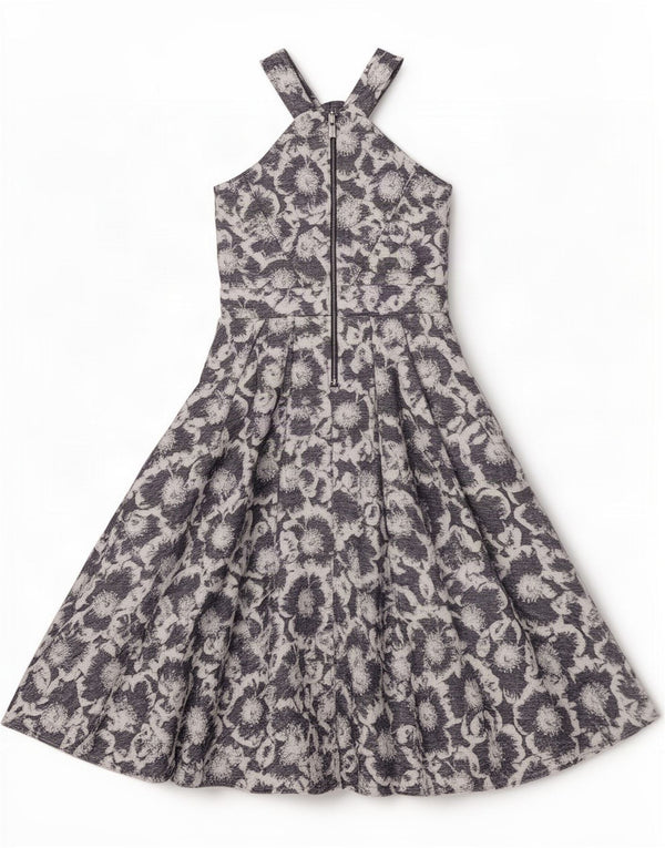 Karen Millen Womens Swing Dress UK 10 Small Navy Blue Floral Viscose