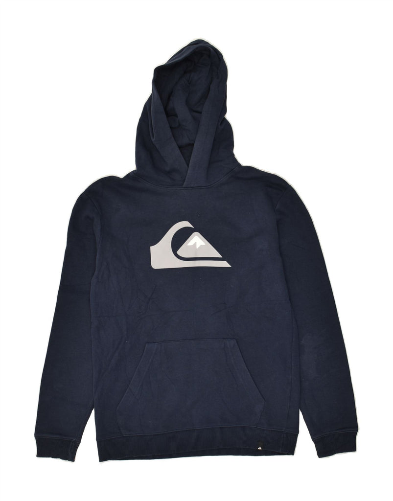 QUIKSILVER Womens Graphic Hoodie Jumper UK 14 Large Navy Blue Cotton | Vintage Quiksilver | Thrift | Second-Hand Quiksilver | Used Clothing | Messina Hembry 