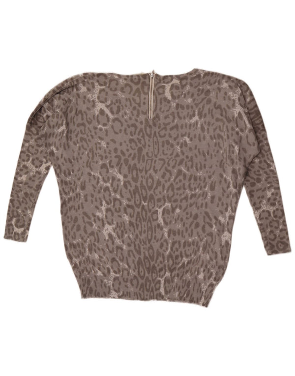 Oasis Womens Boat Neck Jumper Sweater UK 10 Small Grey Animal Print