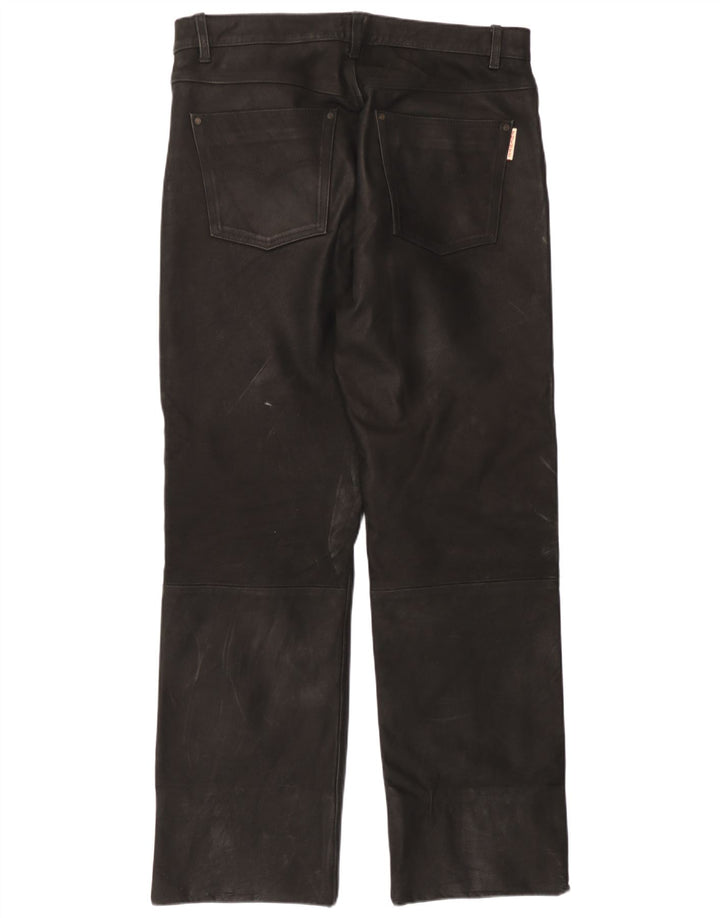 Fuente Mens Leather Trousers W37 L31 Black Leather