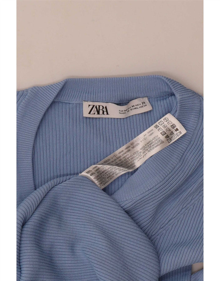 Zara Womens Top Long Sleeve UK 12 Medium Blue Viscose