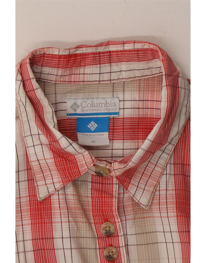 COLUMBIA Womens Longline Sleeveless Shirt UK 12 Medium Red Plaid Cotton Vintage Columbia and Second-Hand Columbia from Messina Hembry 