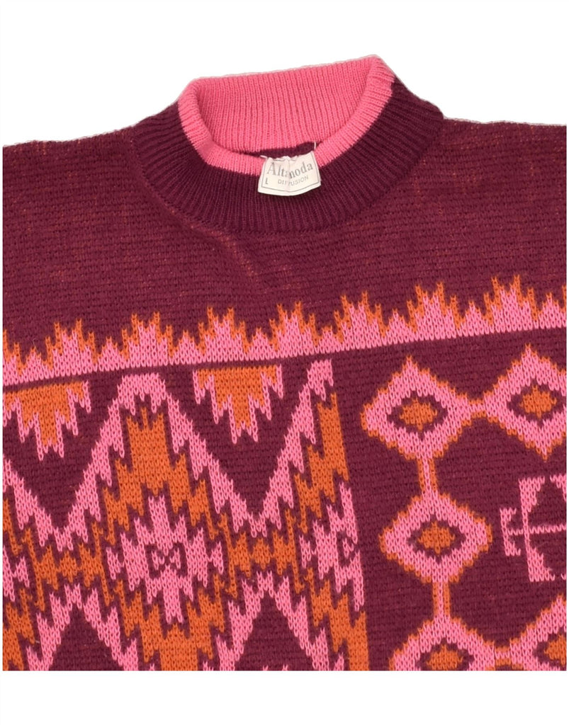 ALTA MODA Womens Turtle Neck Jumper Sweater UK 16 Large Burgundy Patchwork | Vintage Alta Moda | Thrift | Second-Hand Alta Moda | Used Clothing | Messina Hembry 