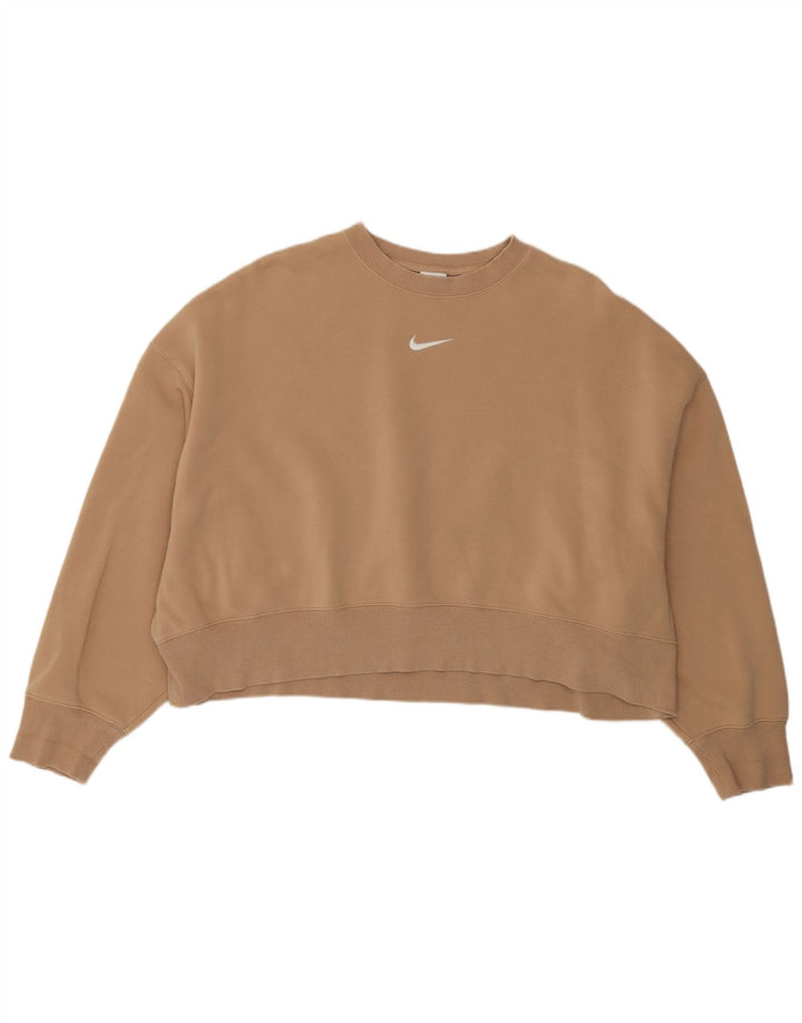 Nike Womens Oversized Sweatshirt Jumper UK 14 Medium Brown Cotton