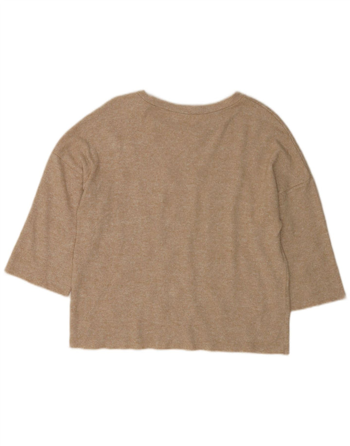 Zara Womens 3/4 Sleeve Blouse Top UK 10 Small Beige Spotted