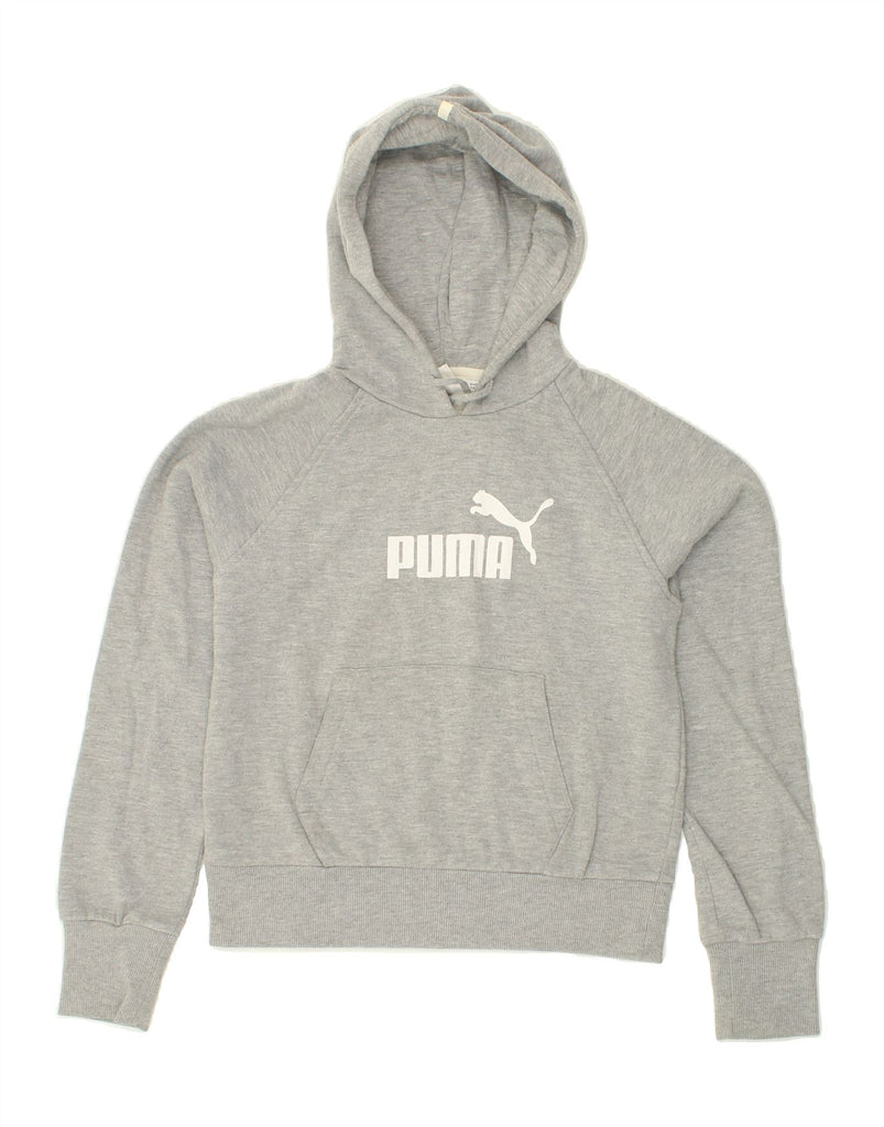 PUMA Womens Crop Graphic Hoodie Jumper UK 10 Small Grey Cotton Vintage Puma and Second-Hand Puma from Messina Hembry 